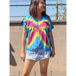 NWT handmade Beach Summer Top Tie Dyed Fits S-XL Butterfly Hippies Shirt